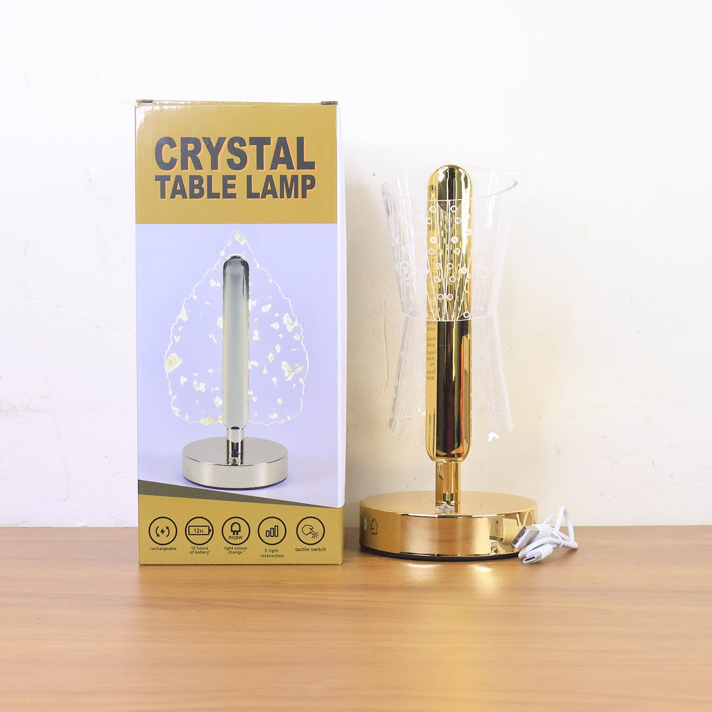 Artistic shot of crystal LED double shade lamp enhancing room dΓ©cor
