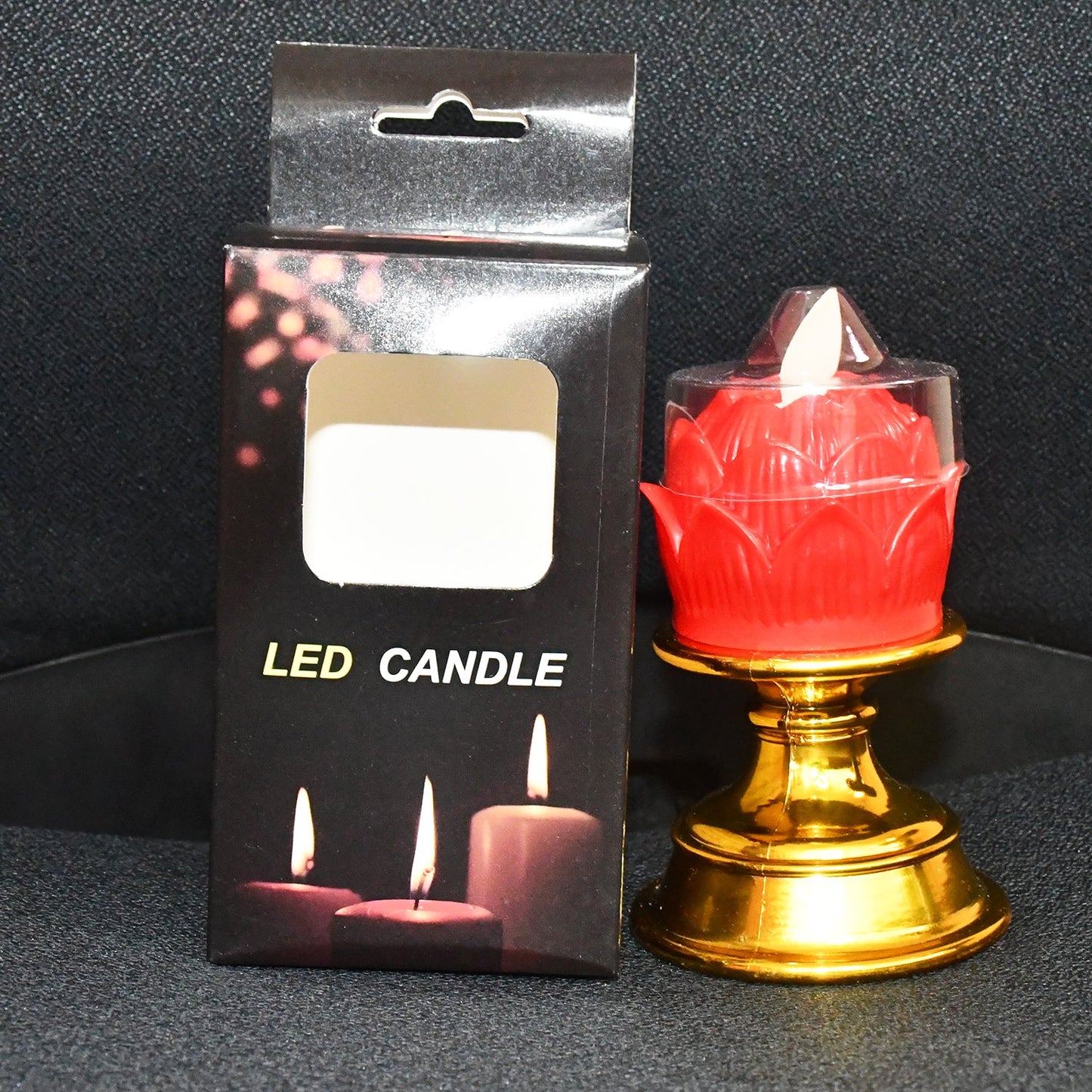Lifestyle image of lotus shaped LED flameless candle in serene home dΓ©cor setting